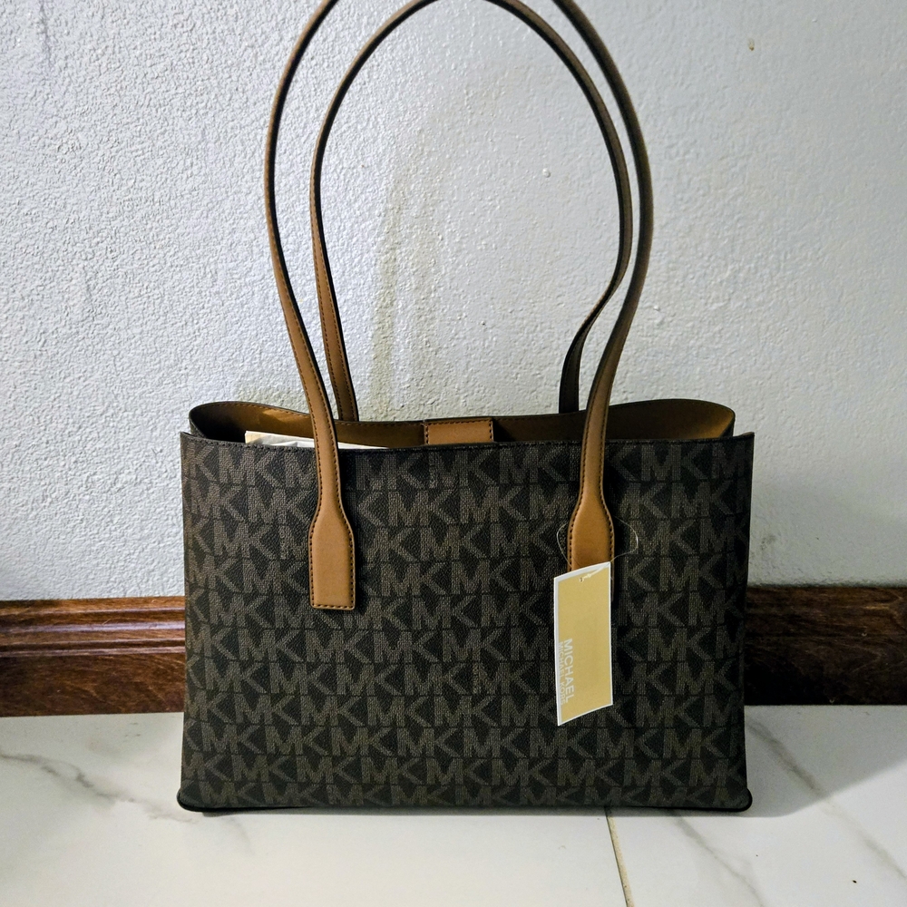 New! Michael Kors Emilia Medium Logo Tote Bag - Brown/Acorn" 358 - Picture 3 of 16